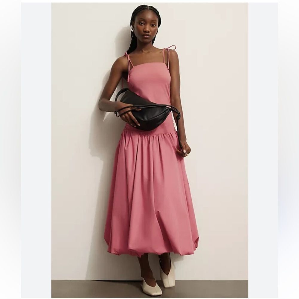 Anthropologie Mare Mare Sleeveless Drop-Waist Bubble-Hem Midi Dress Rose - Picture 2 of 7